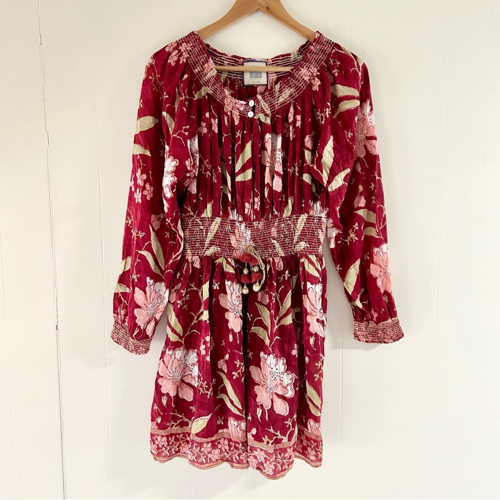 Alicia Bella Floral Boho Tassel Tie Mini Dress in Red sz M